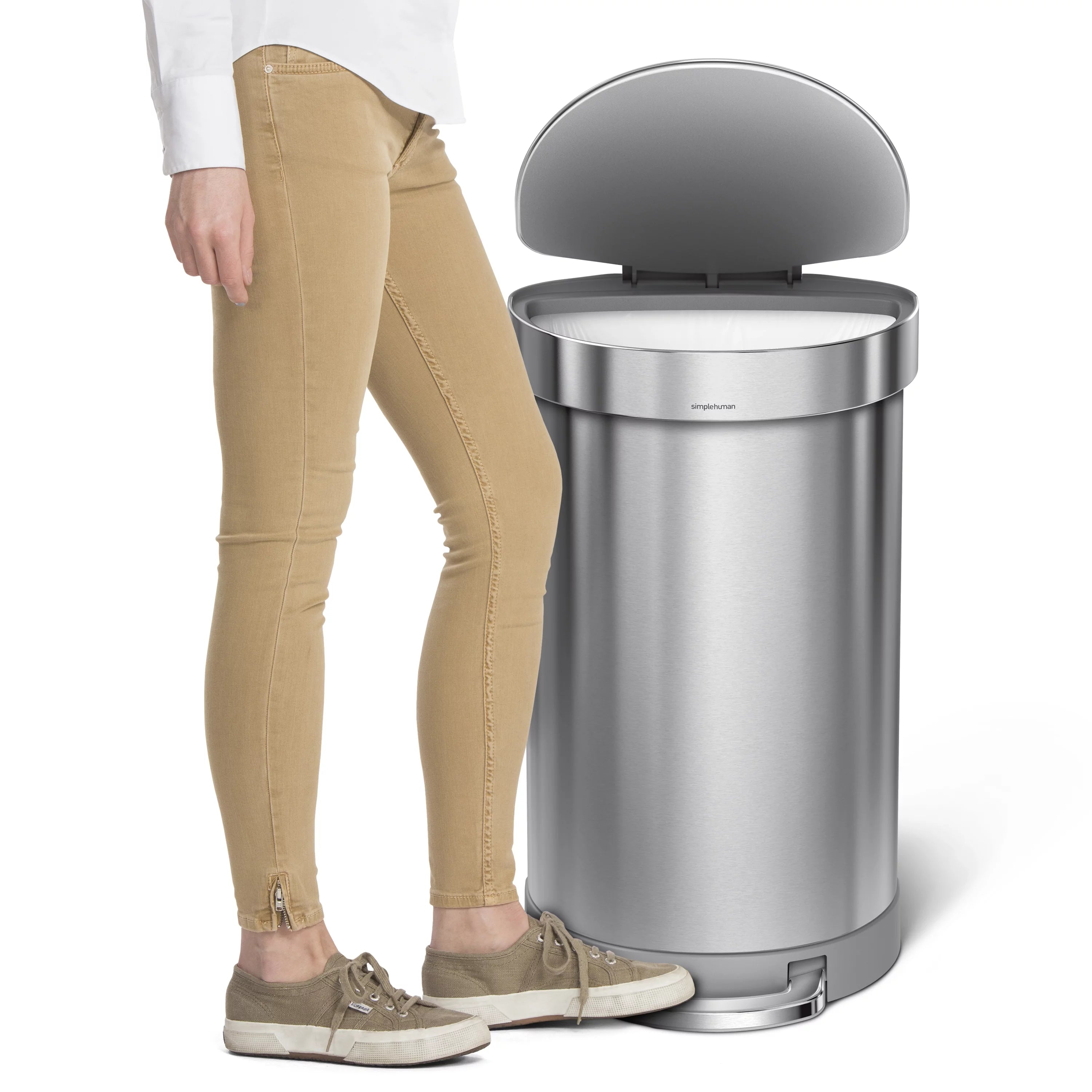 45 Liter Stainless Steel Semi-Round Step Trash Can with Soft-Close Lid E8159