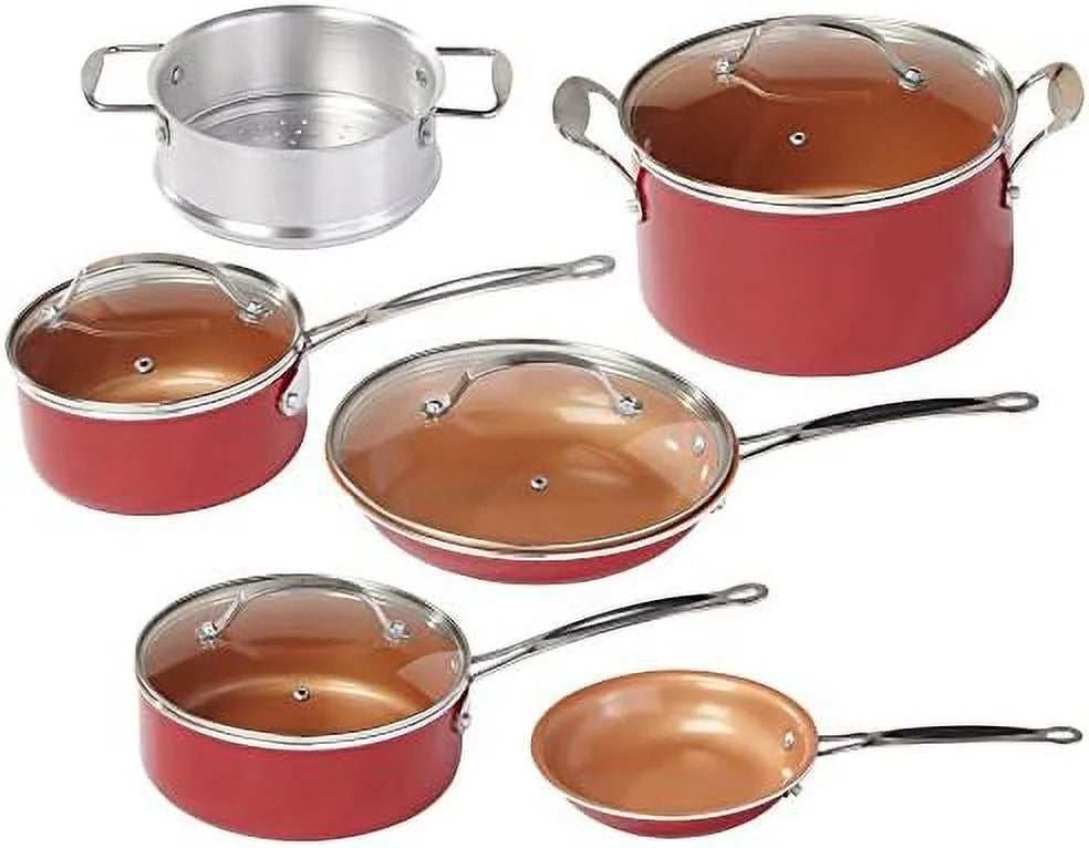 10 pc copper-infused ceramic non-stick cookware set M89014