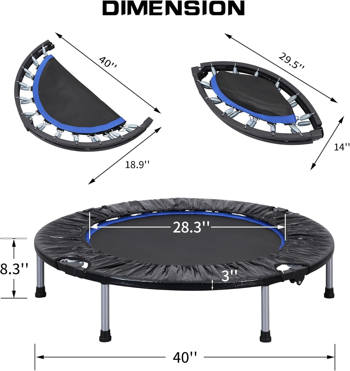 40" Foldable Mini Trampoline Rebounder without Handle Max Load 330lbs K155939