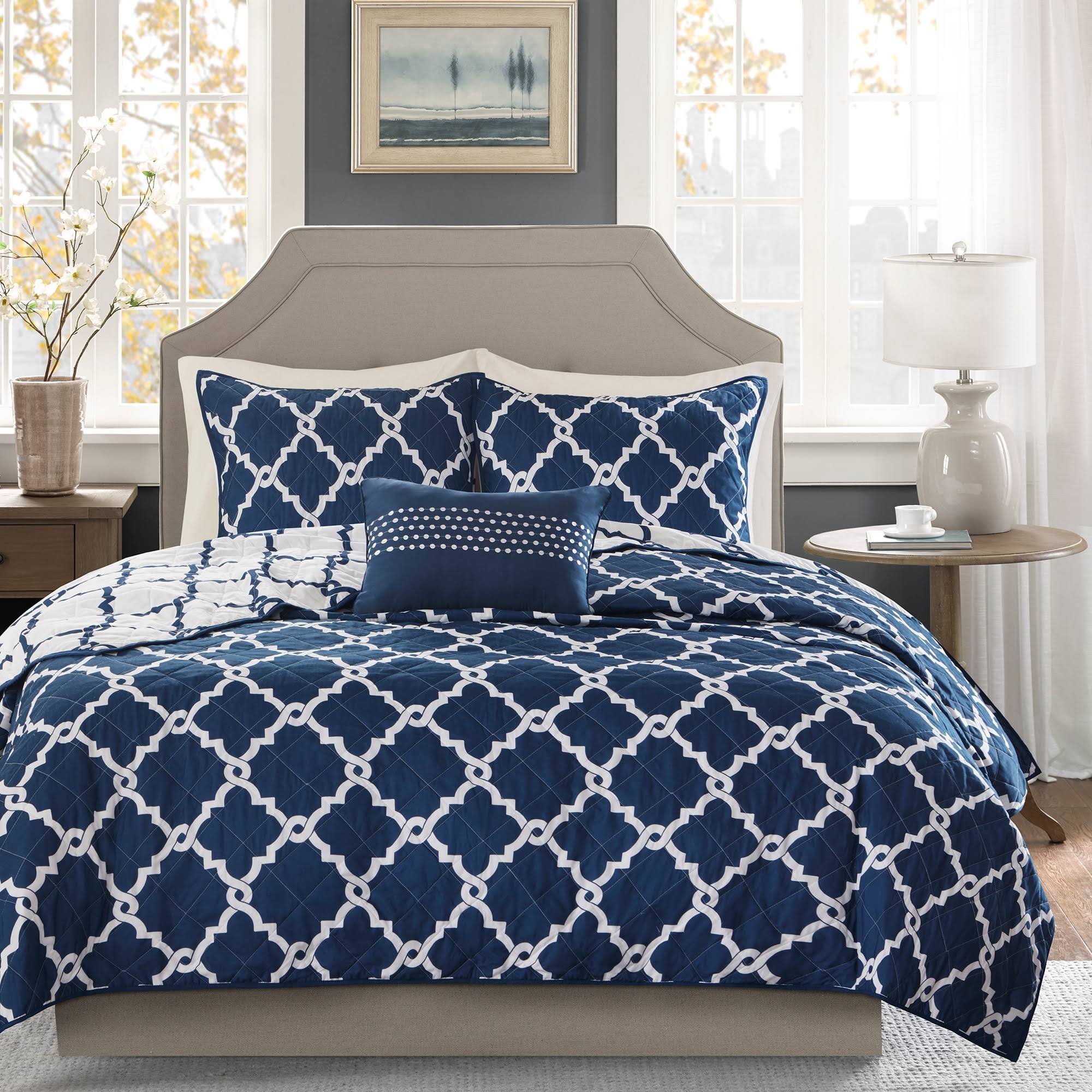 Navy Reversible Coverlet Set King Cal King T285090
