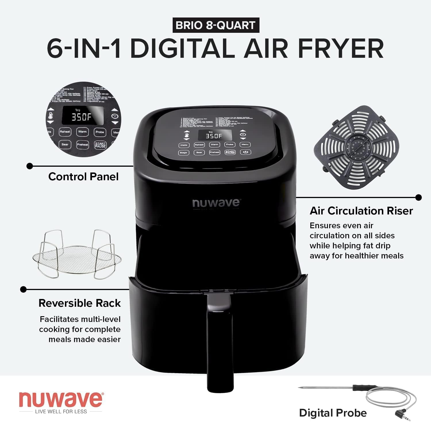 6-in-1 Air Fryer Oven Combo, 8-Qt X-Large Size, 100 Pre-Programmed Presets J90639