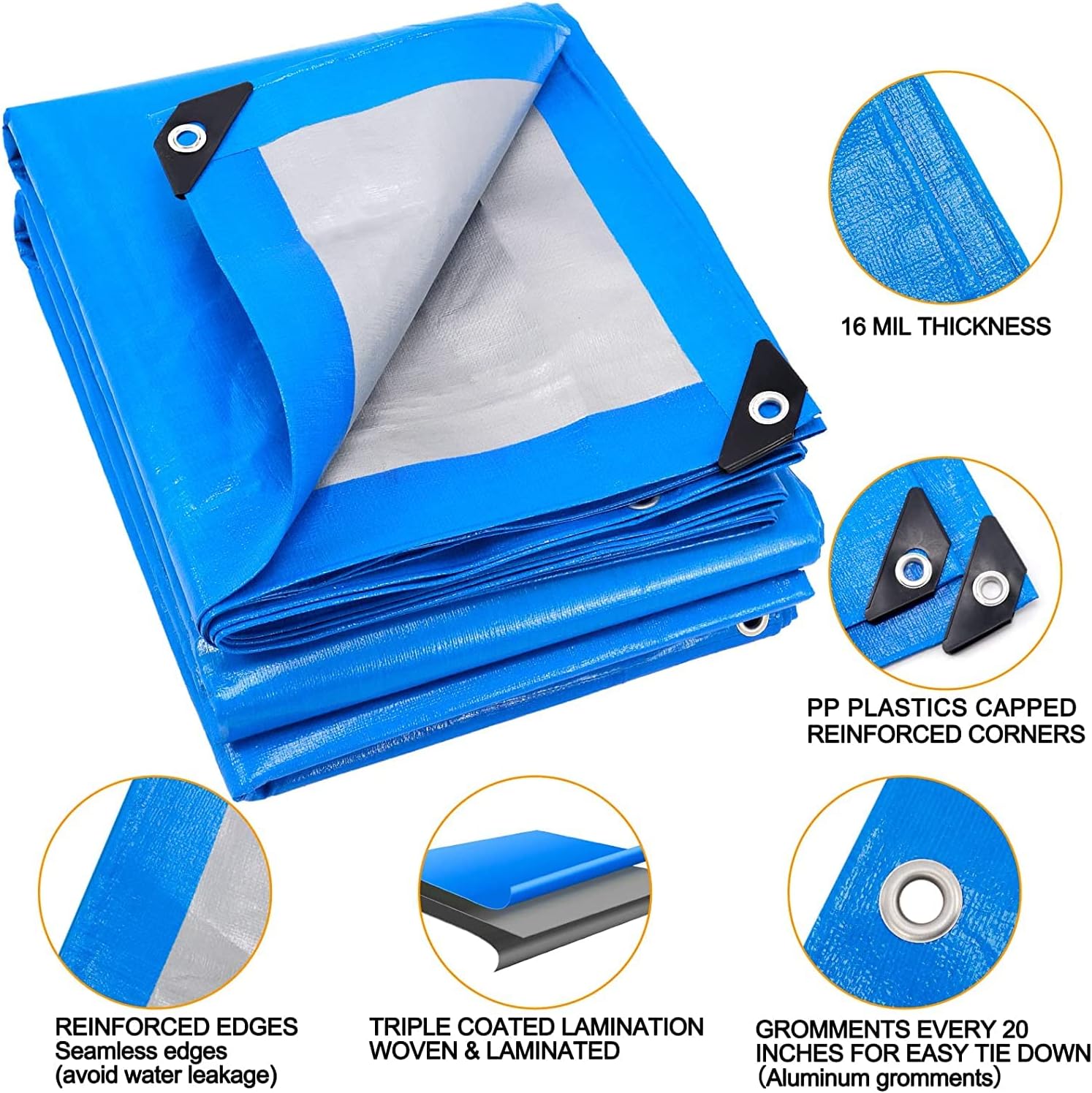 Blue 20x30 Heavy Duty Waterproof Tarpaulin with Metal Grommets A27235