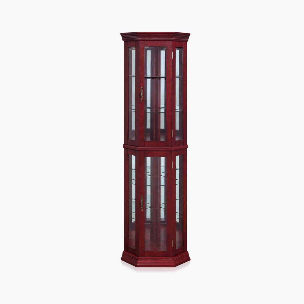 Cherry 5 Sided Lighted Corner Curio Cabinet W964