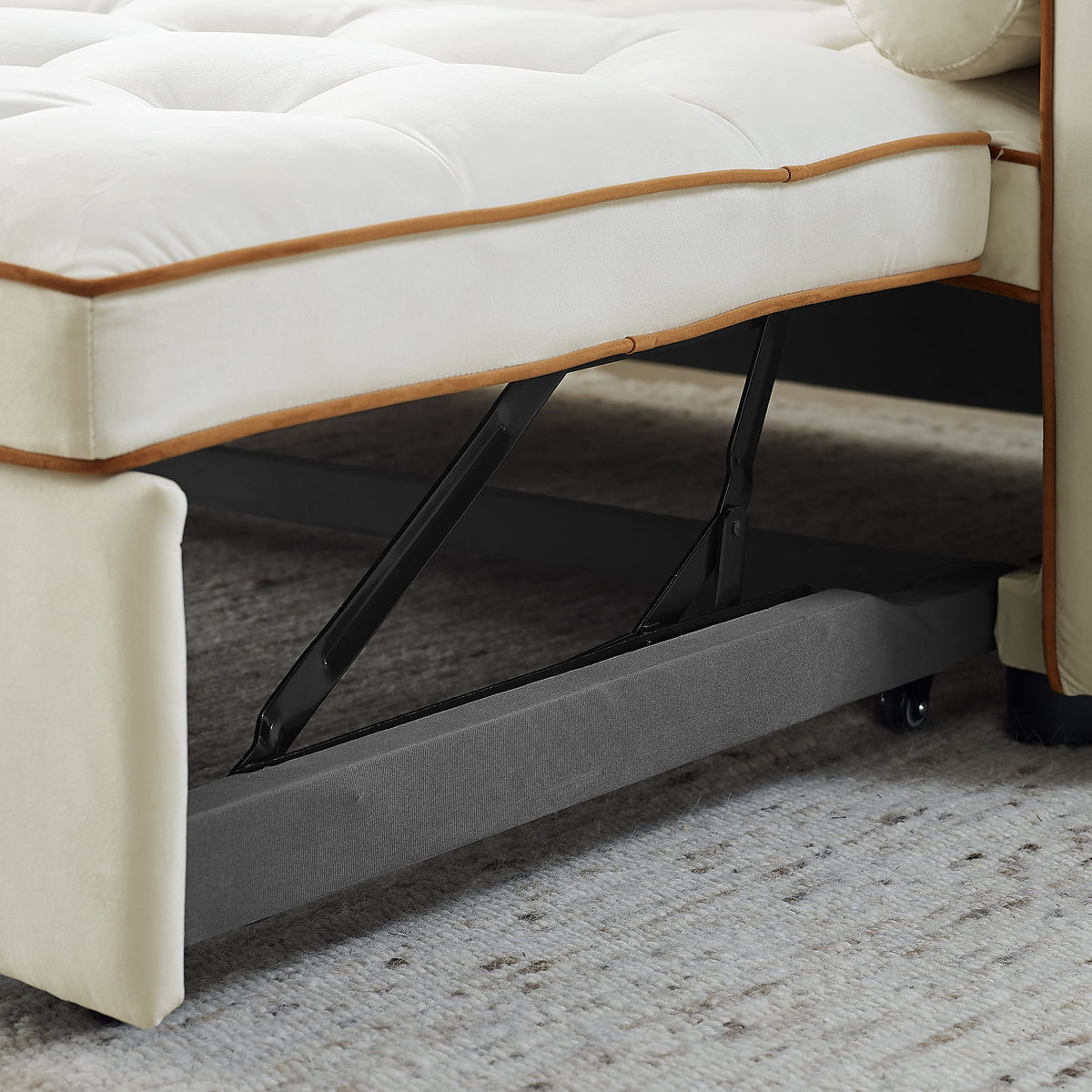 Beige 2 Seater Pull Out Sleep Sofa Bed with Side Pockets D599