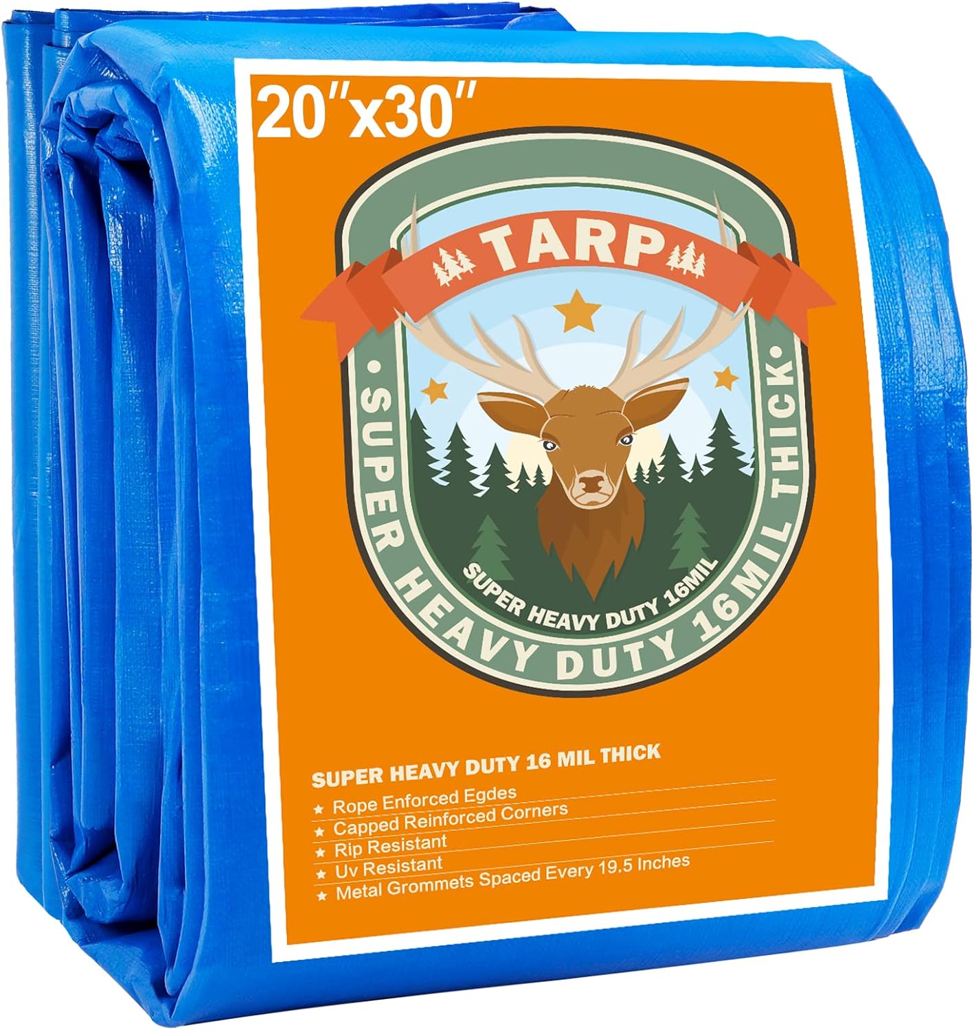 Blue 20x30 Heavy Duty Waterproof Tarpaulin with Metal Grommets A27235