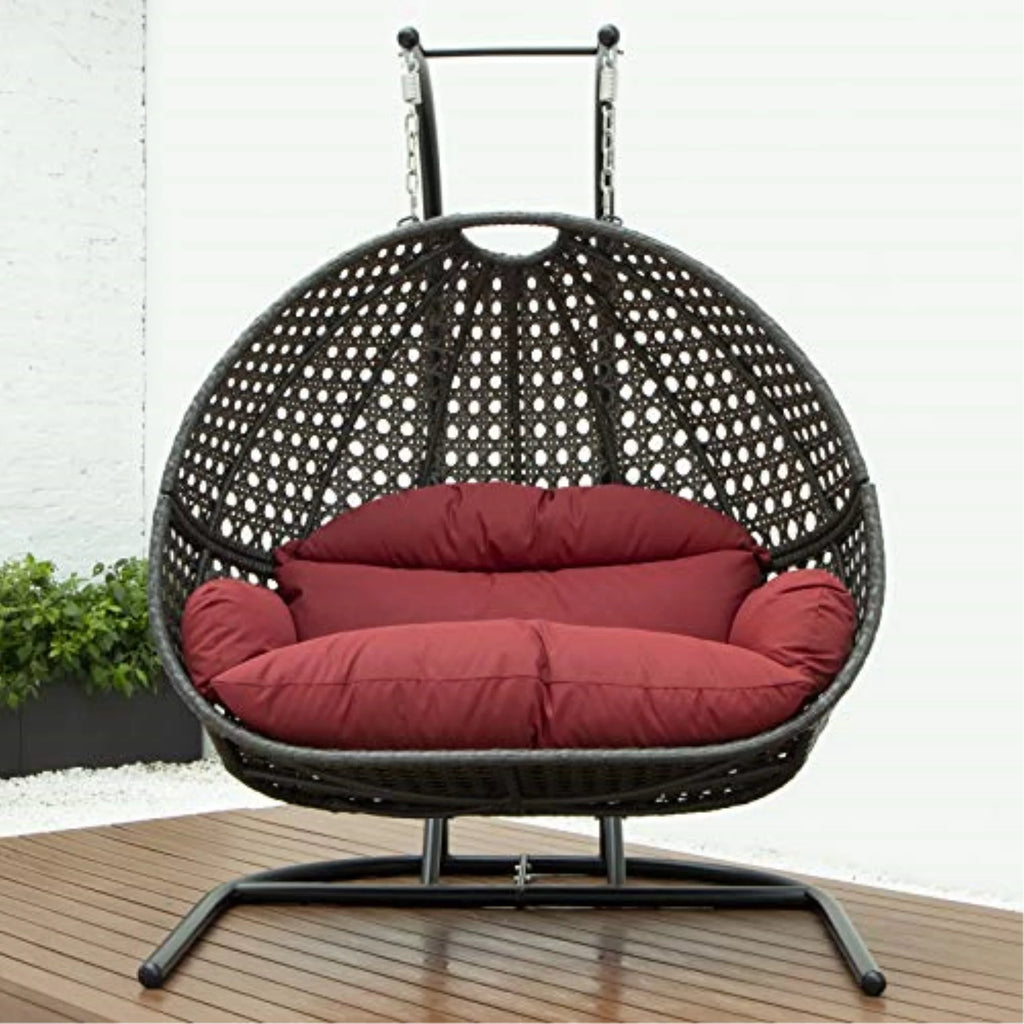 Dark Red Wicker Double Hanging Egg Swing Chair I162116