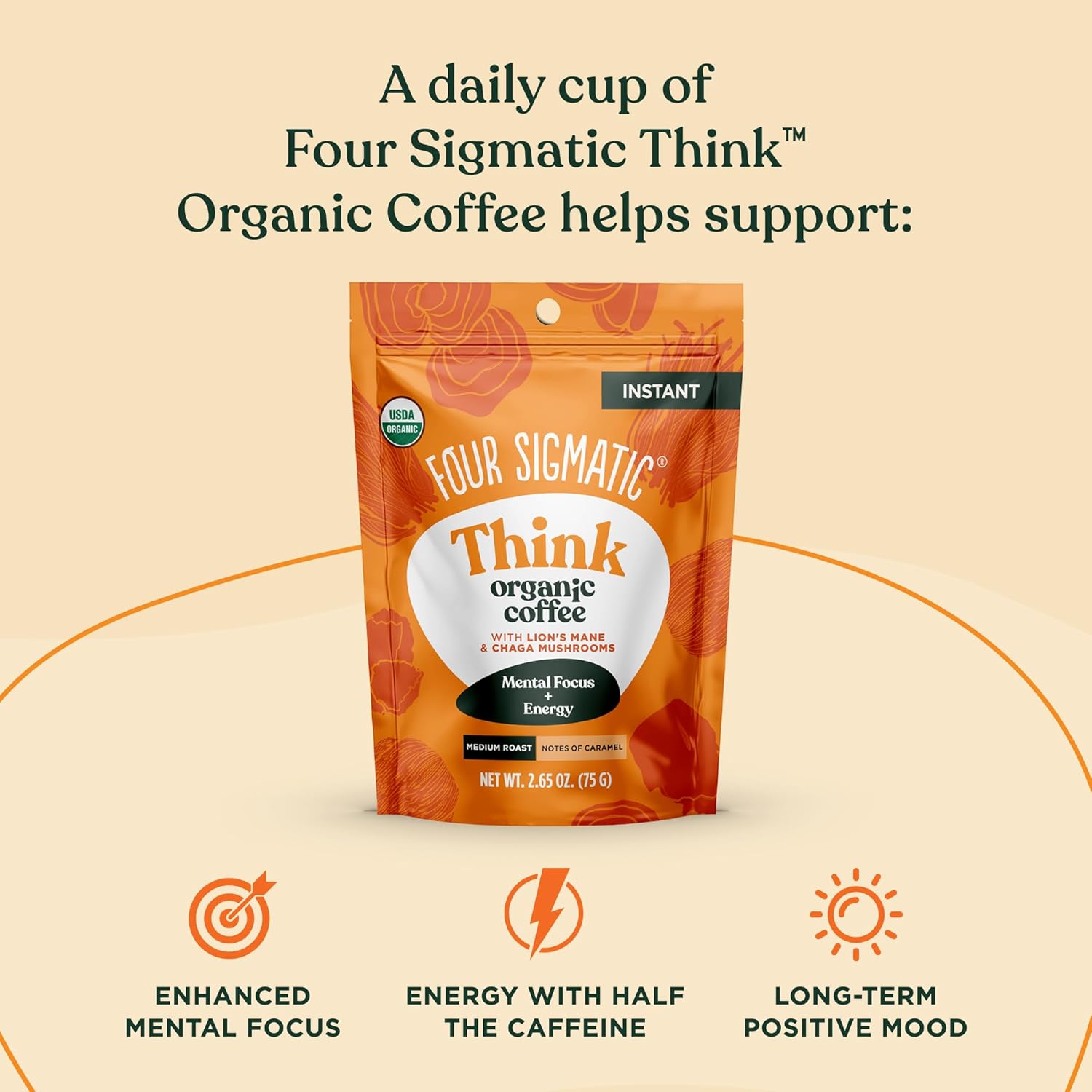 Organic Mushroom Coffee Instant Mix with Lion's Mane and Chaga, 30 Serving Canister X97731
