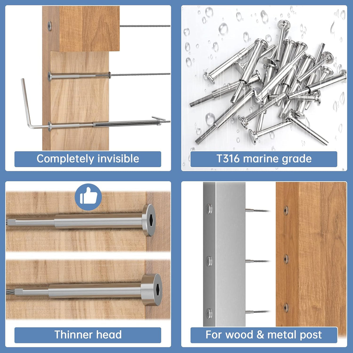 10Pack T316 Stainless Steel Cable Railing Kit T9509