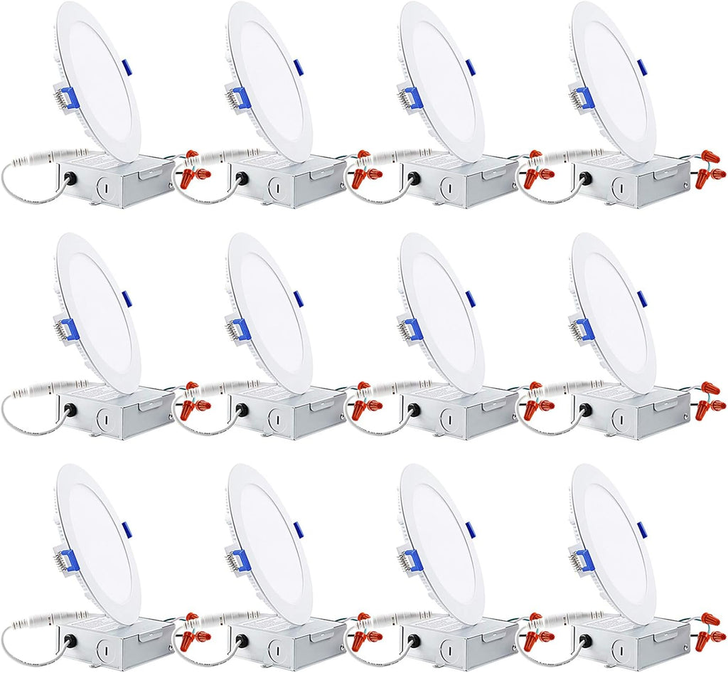 12-Pack 6 Inch LED Recessed Lighting with Junction Box, 4000K Cool White, Dimmable J171560