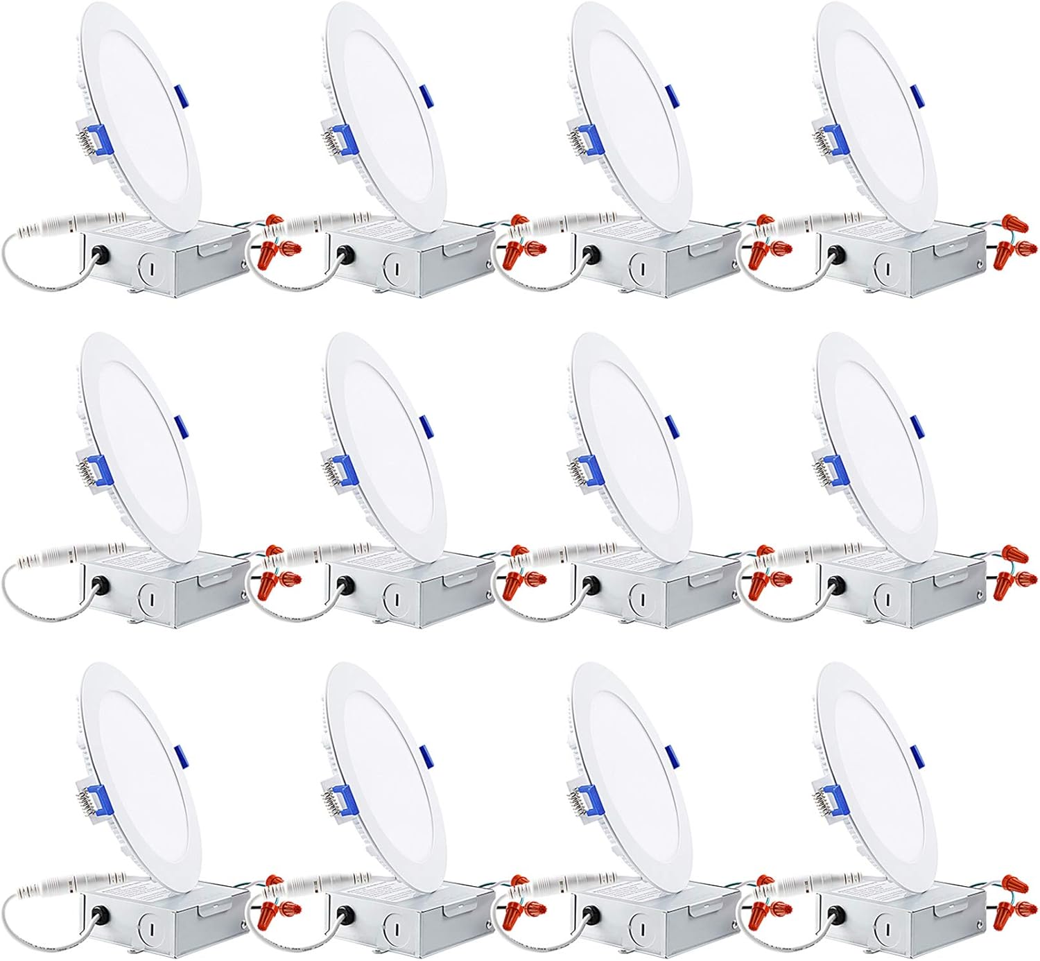 12-Pack 6 Inch LED Recessed Lighting with Junction Box, 4000K Cool White, Dimmable J171560