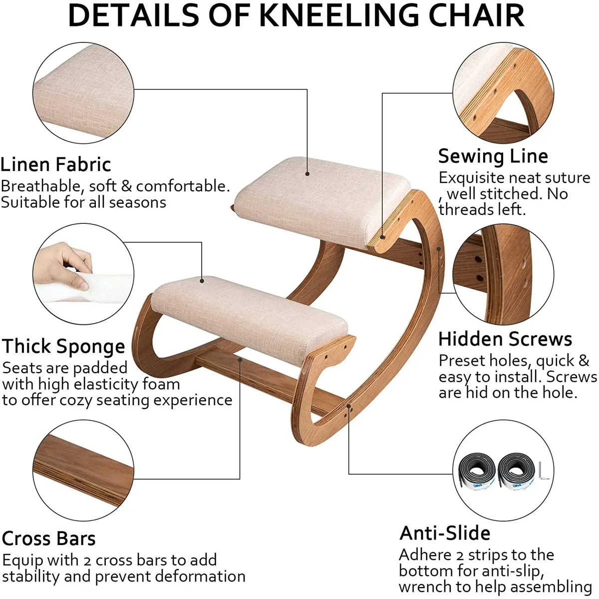 White oak frame Ergonomic Rocking Wooden Kneeling Chair R854749