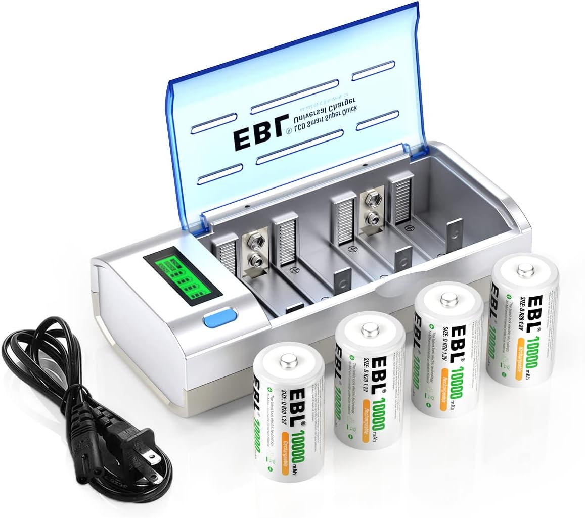 D Cells 10000mAh Rechargeable Batteries (4 Counts) with Battery Charger Pack of 2 P6833
