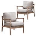 Set of 2 Upholstered Linen Fabric Armchair with Solid Wood Frame Q9568