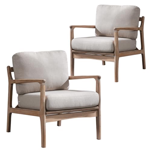 Set of 2 Upholstered Linen Fabric Armchair with Solid Wood Frame Q9568
