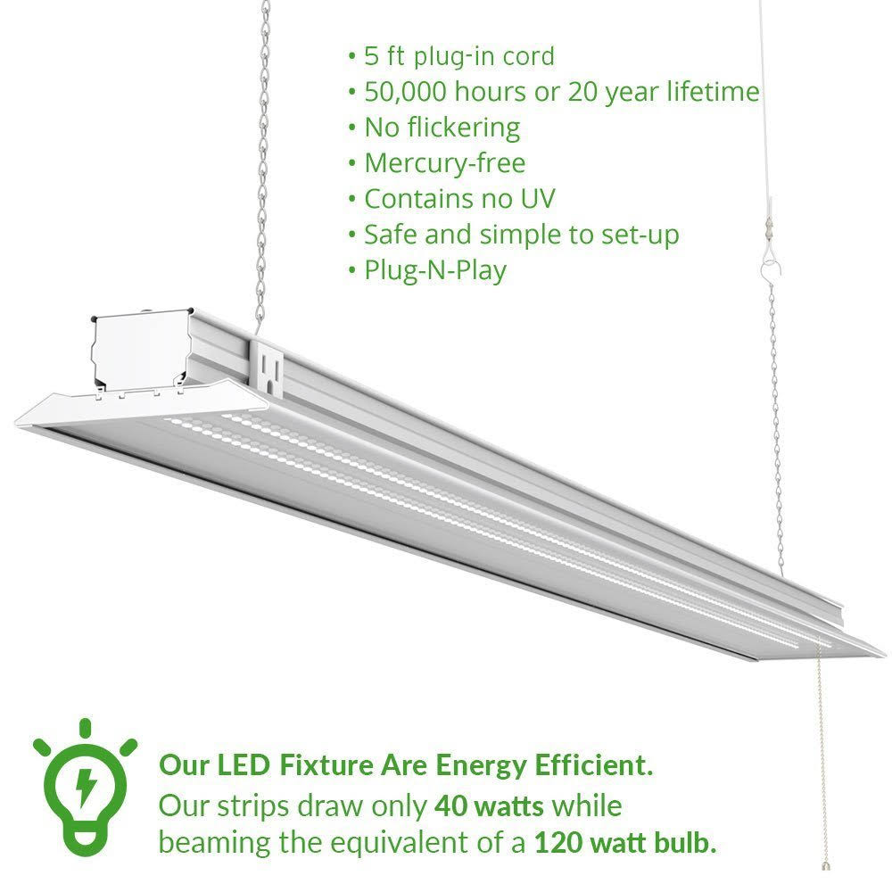 10 Pack Flat LED Shop Light Fixture 40W 5000K Daylight V80454