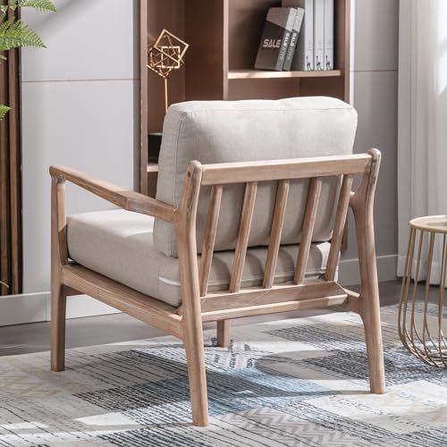 Set of 2 Upholstered Linen Fabric Armchair with Solid Wood Frame Q9568