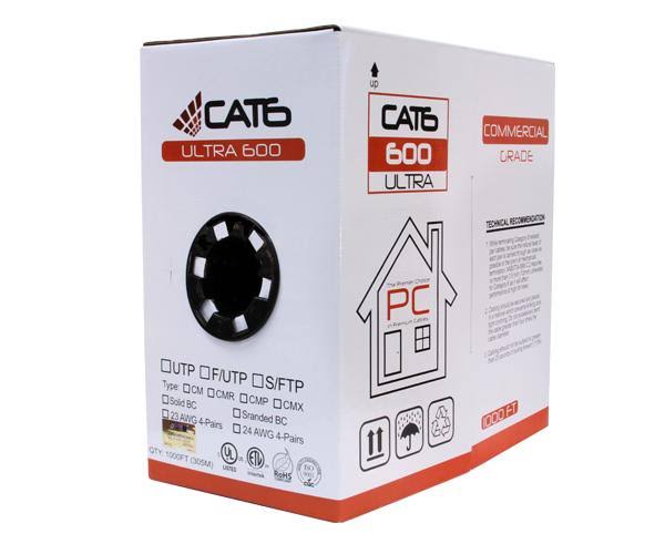 Cat6 Bulk Riser Ethernet Cable, Solid Copper UTP, 24 AWG 1000ft Green Q3539
