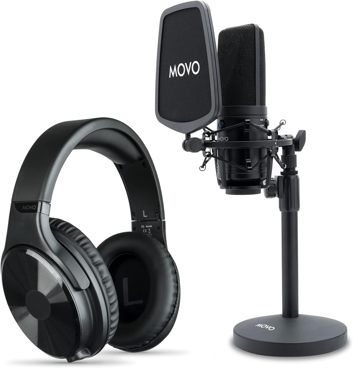 XLR Wired Microphone, Studio Headphones, Desktop Mic Stand with Pop Filter B6779