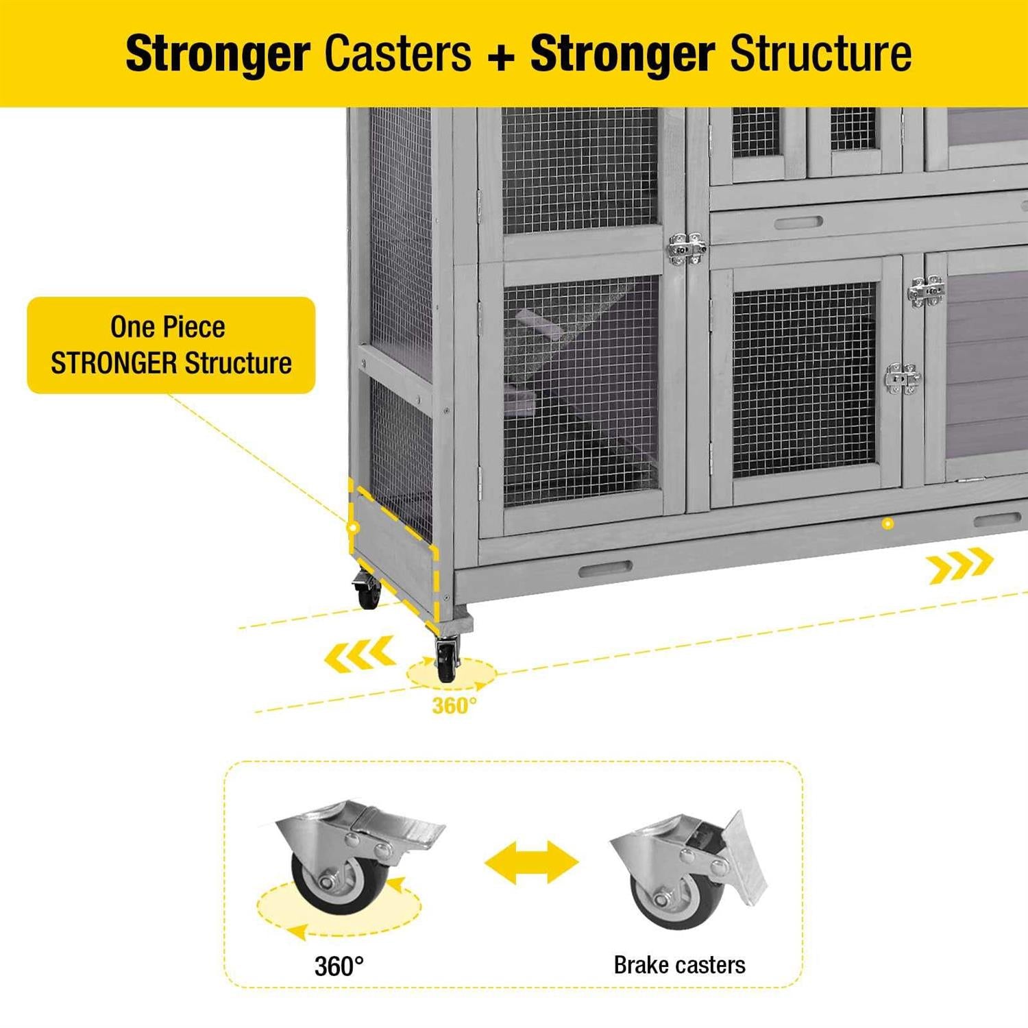 47 Two Story Rabbit Hutch Bunny Cage with Wheels W81707