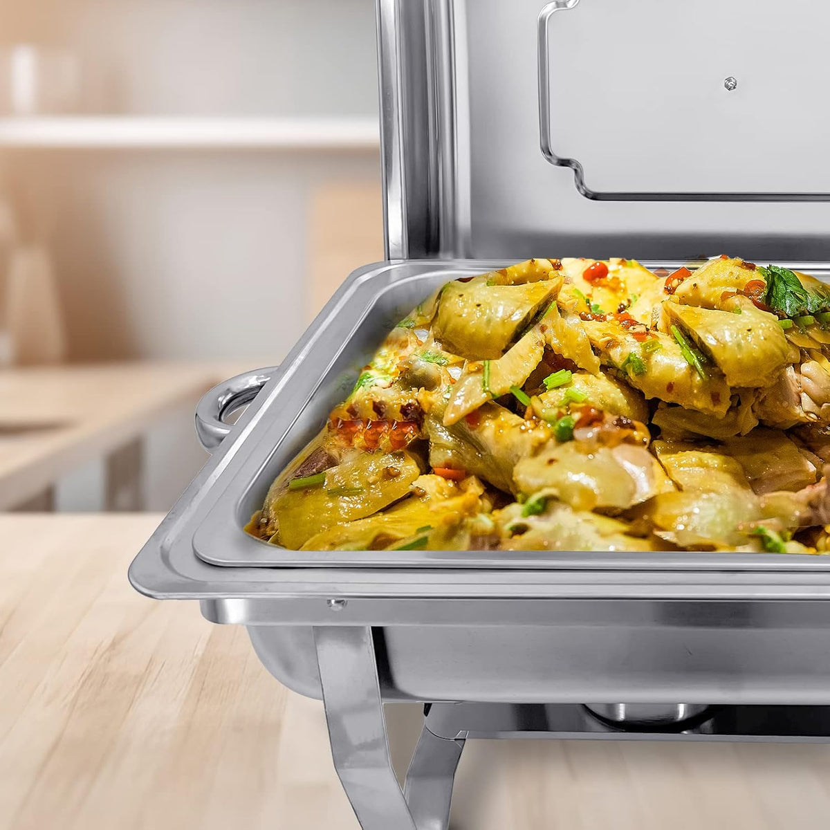 Chafing Dish Buffet Set 4 Pack 8QT Half Size Food Warmer Chafer Complete Set with Water Pan, Chafing Fuel Holder U110