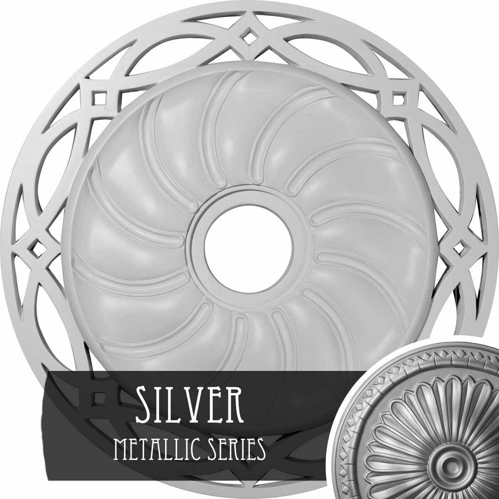 26 5/8x22OD x 4 1/2x22ID x 1 3/8x22P Hand-Painted Silver Ceiling Medallion R195879