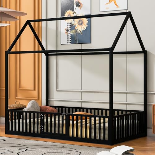 Black Twin Size Metal Floor Bed G79090
