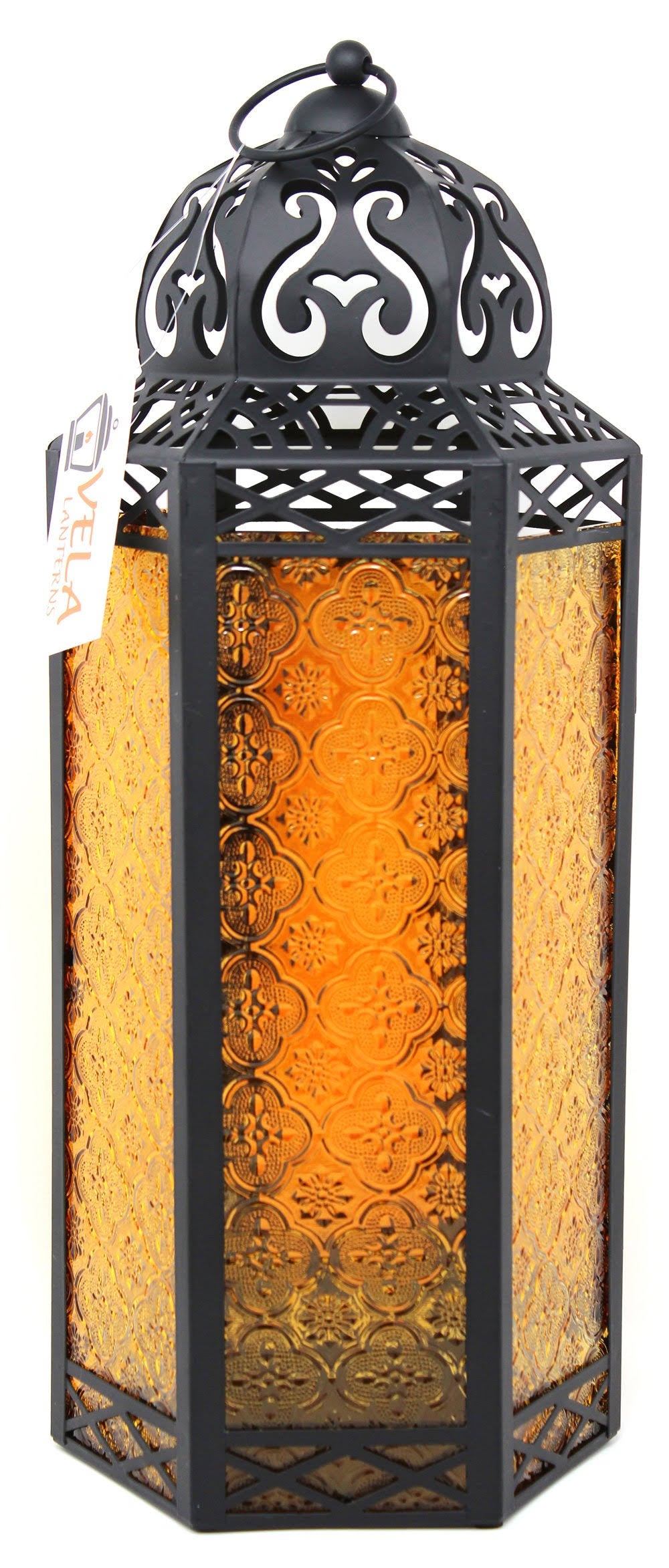 Set of 3 Amber Glass Candle Lanterns X762