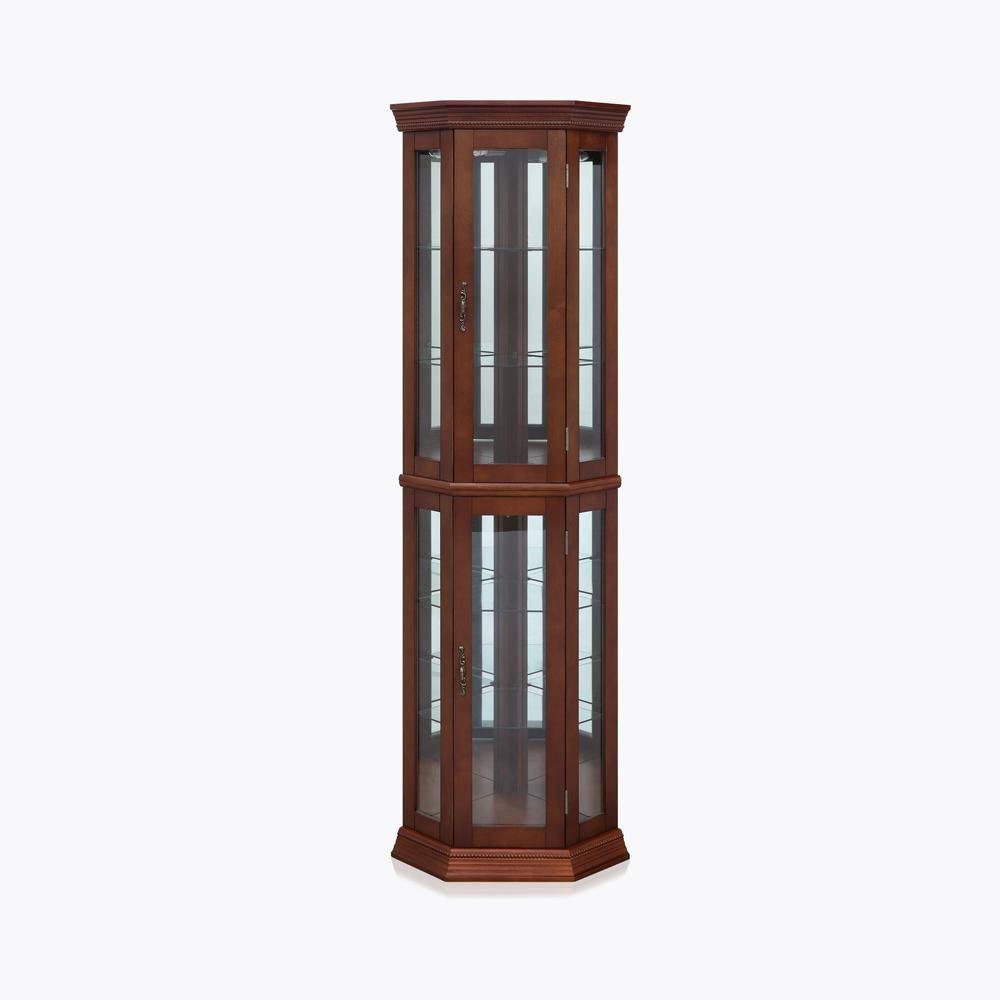Cherry 5 Sided Lighted Corner Curio Cabinet W964