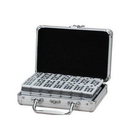 Double 9 Jumbo Two Tone Tile Dominoes with Aluminum Case Q865616