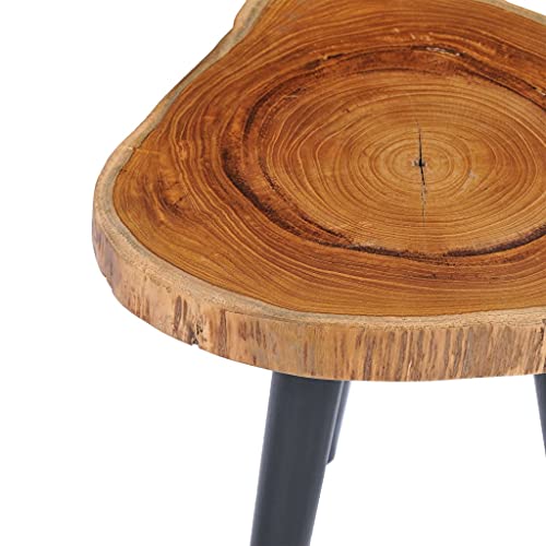 Solid Teak Round Coffee Table with Black Mango Wood Base P717591
