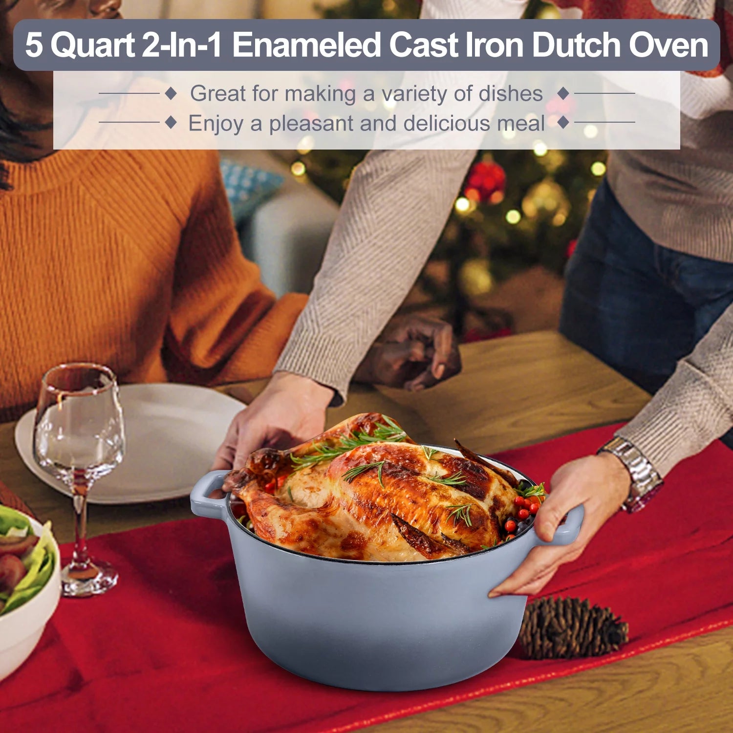 2-in-1 Enameled Cast Iron Dutch Oven with Skillet Lid, 5 Quart F6297