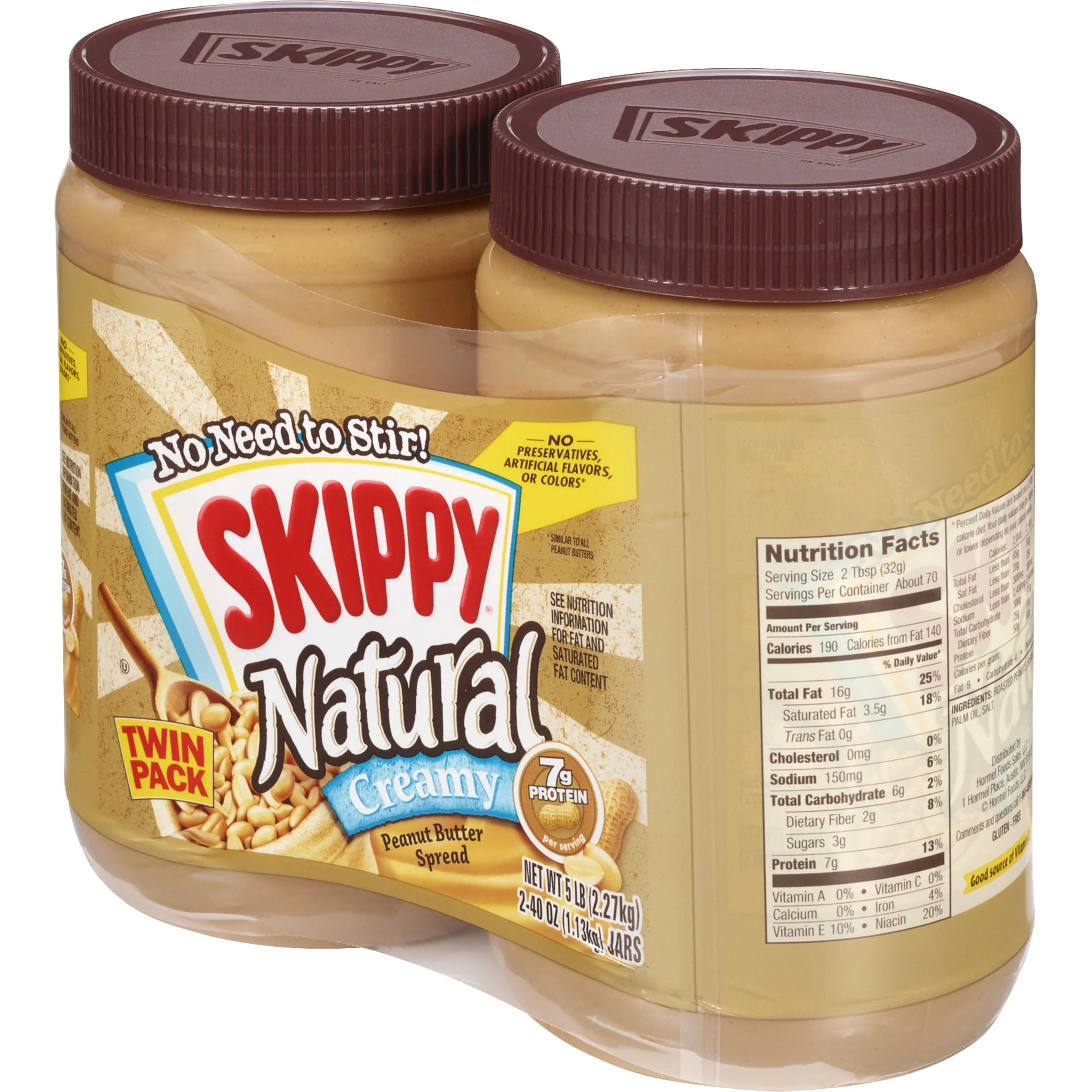 40 oz Plastic Jar Twin Pack Natural Creamy Peanut Butter Spread M201