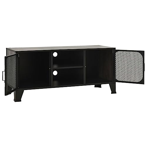 Gray Metal and MDF TV Stand with Mesh Doors and Shelf B9109