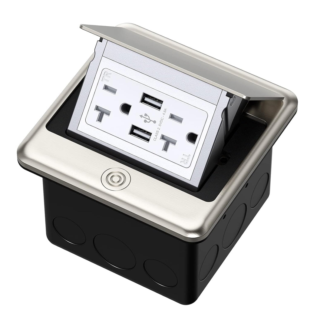 Pop Up Floor Electrical Outlet with 20 Amp Stainless Steel GFCI Tamper Receptacle K710