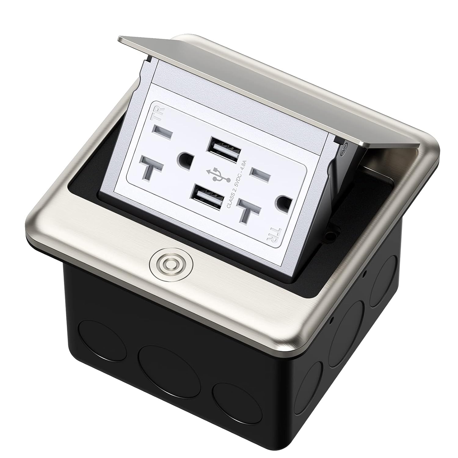 Pop Up Floor Electrical Outlet with 20 Amp Stainless Steel GFCI Tamper Receptacle K710