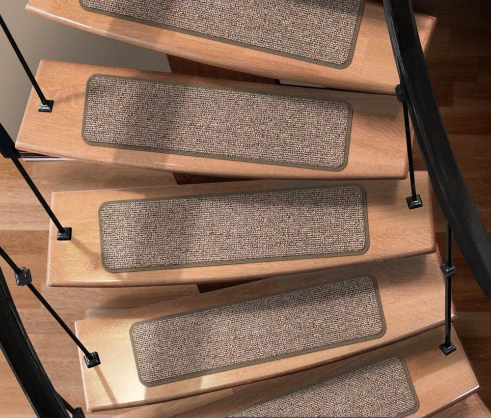Set of 15 Attachable Carpet Stair Treads Pebble Beige 8 Inches X 30 Inches E904