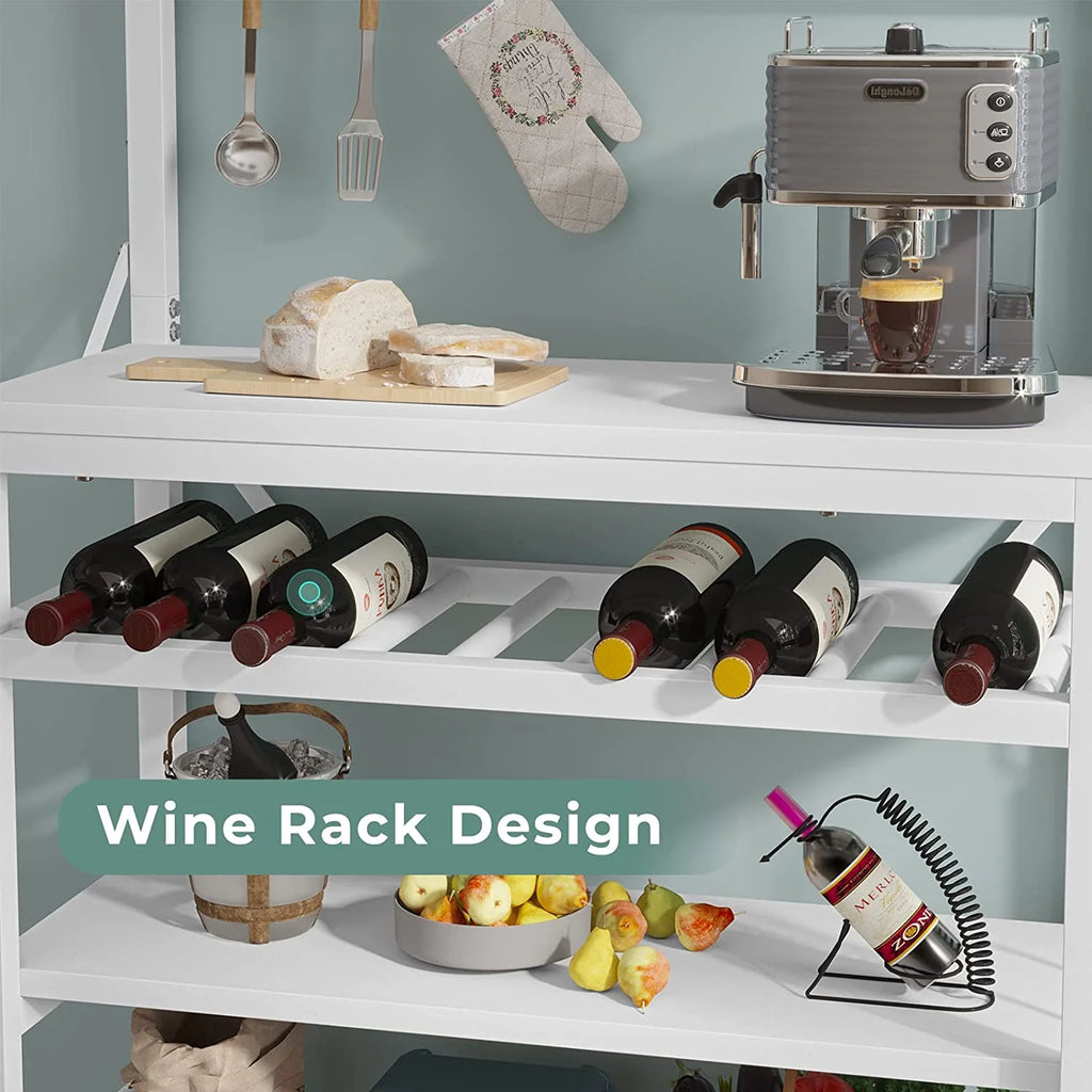 White 6-Tier Bakers Rack with Power Outlet and LED Lights V457