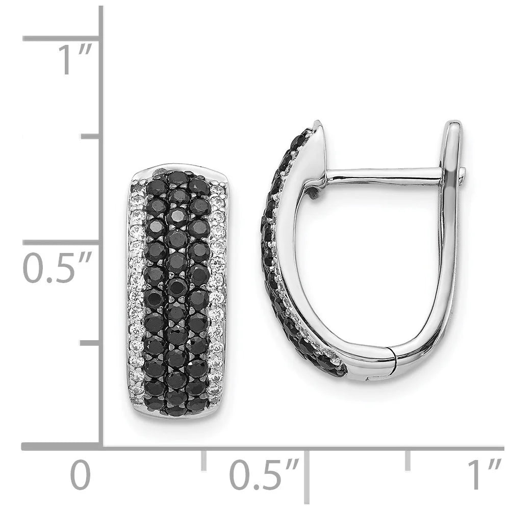 14k White Gold Black and White Diamond Hinged Hoop Earrings M1154