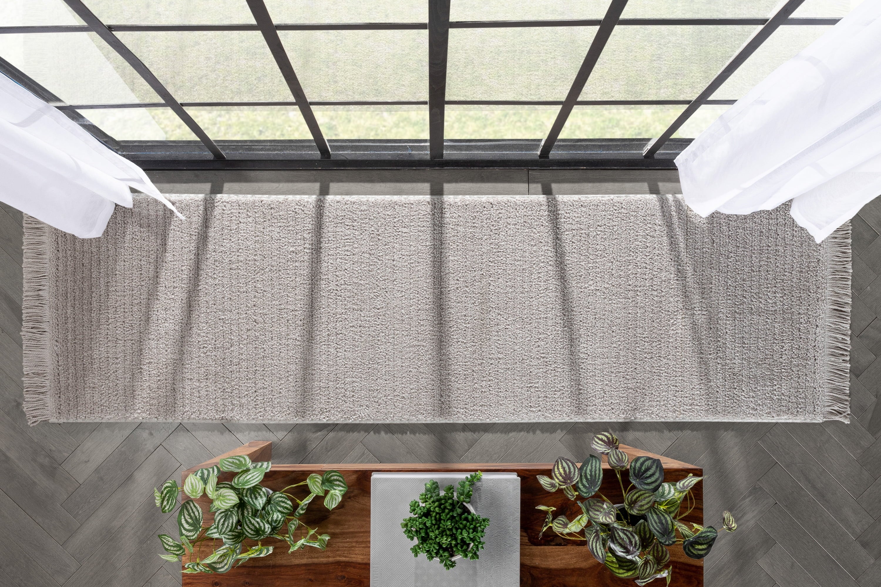 Ivory Stripes Geometric Runner Rug 2x7 O38028