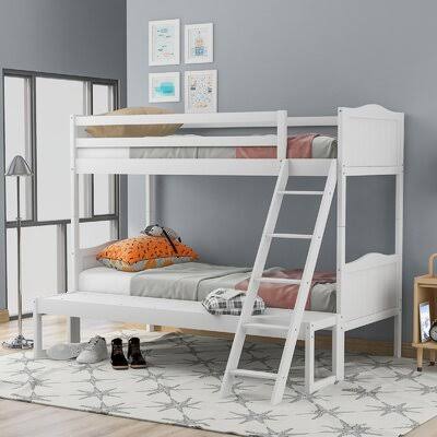 Twin Over Twin/Full Convertible Bunk Bed with Ladder White N954873