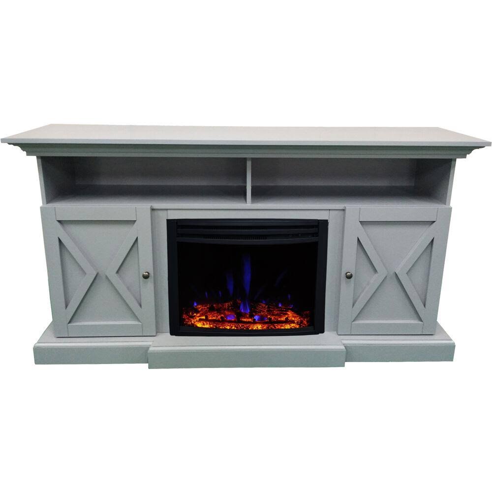 Slate Blue Electric Fireplace Mantel with Deep Log Insert A9416