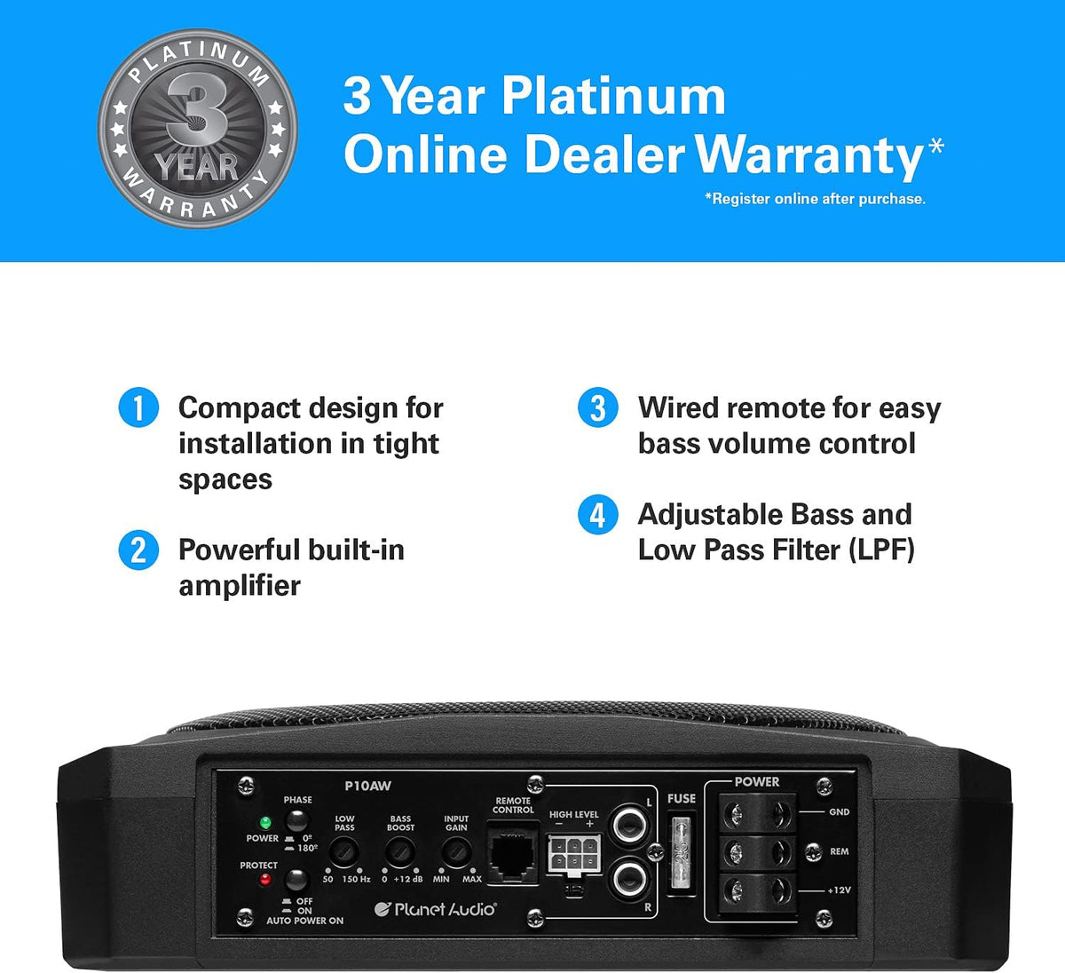 10 Inch Amplified Car Subwoofer with 8 Gauge Installation Kit S8171
