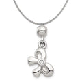Sterling Silver Created Crystal Bow Charm Pendant with Rope Chain Necklace 20'' Q603