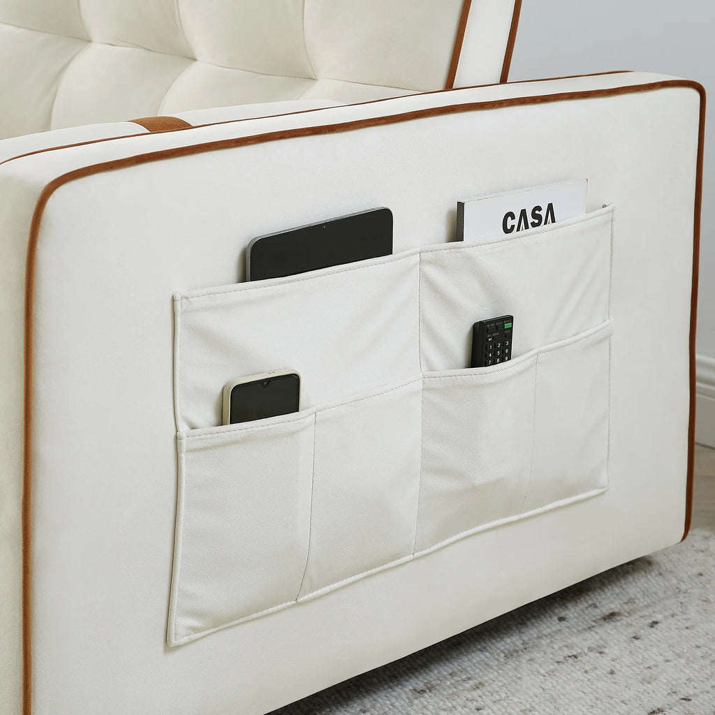 Beige 2 Seater Pull Out Sleep Sofa Bed with Side Pockets D599