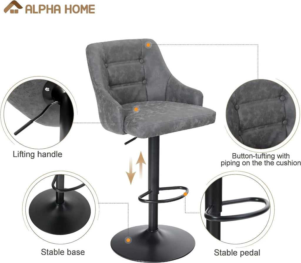 Grey PU Leather Adjustable Bar Stool Set Of 4 Q7164