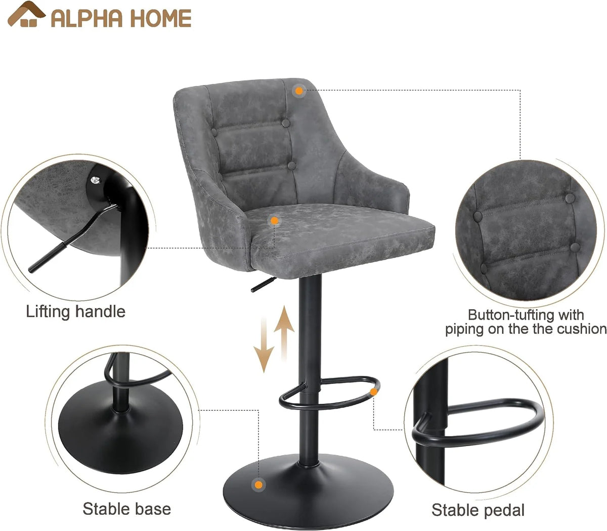 Grey PU Leather Adjustable Bar Stool Set Of 4 Q7164
