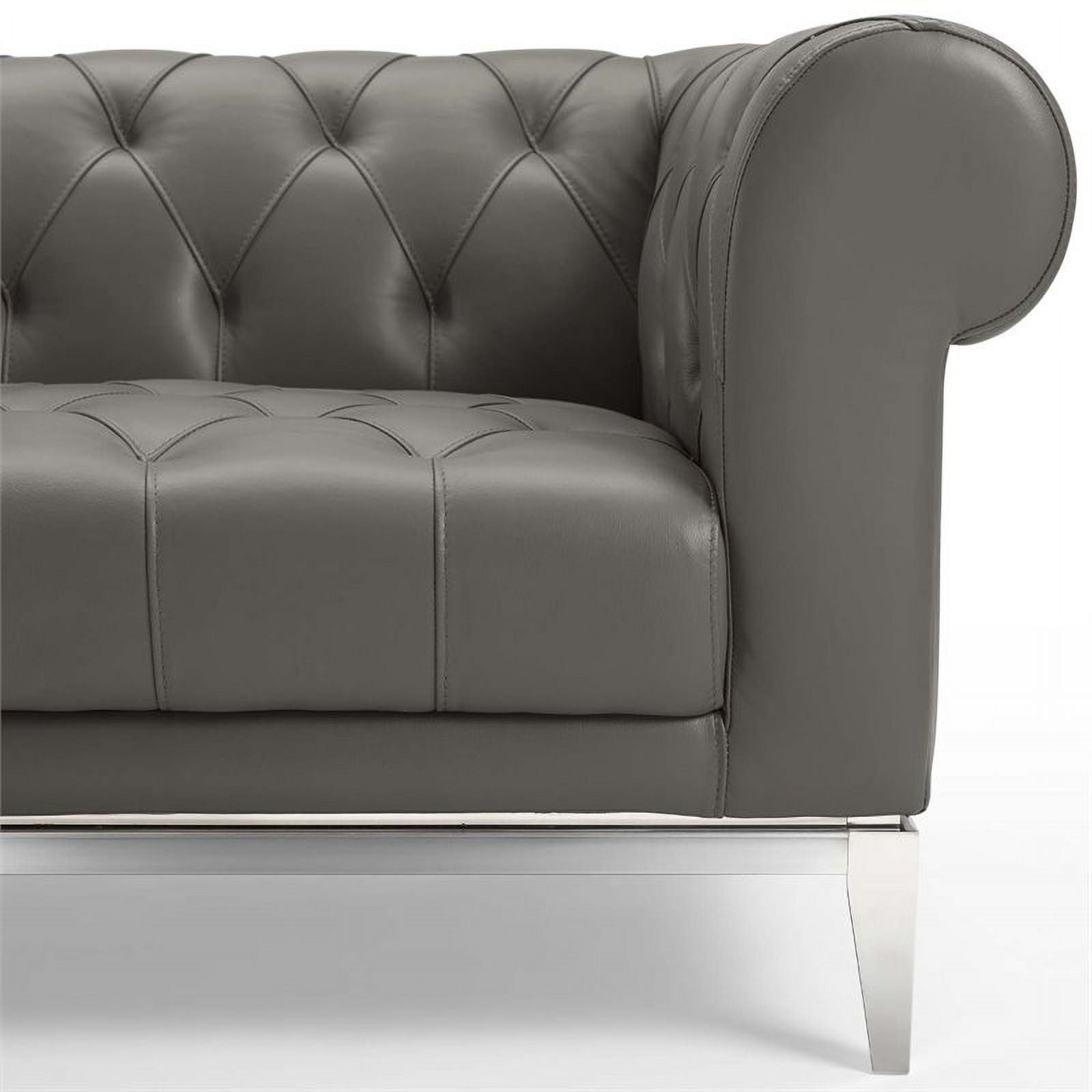 Gray Leather Button Tufted Chesterfield Loveseat A6756