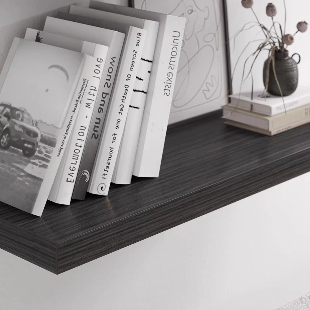 Walnut Wooden Floating Wall Shelf 36 in W x 12.75 in D x 2 in H Set of 2 G6951