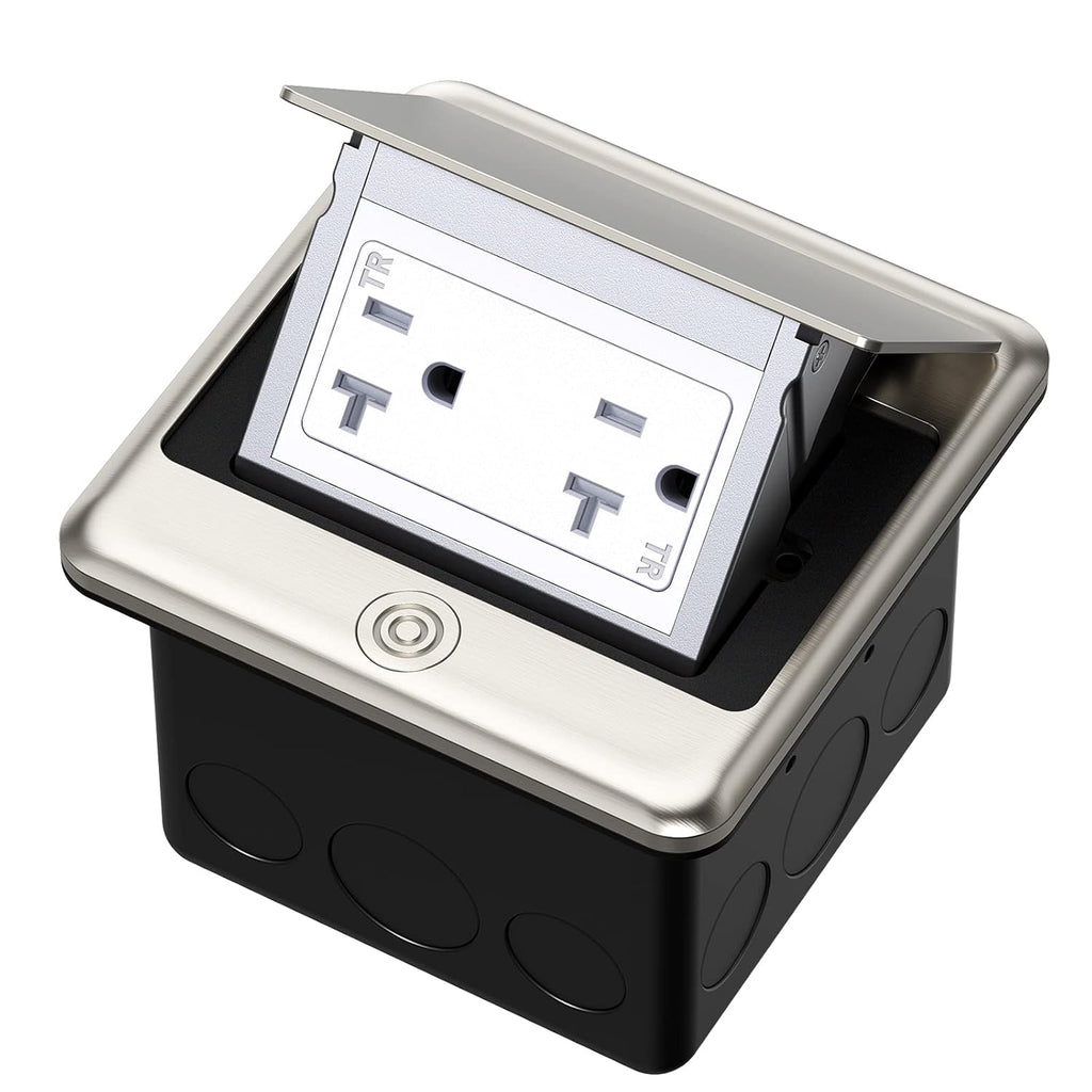 Pop Up Floor Electrical Outlet with 20 Amp Stainless Steel GFCI Tamper Receptacle K710