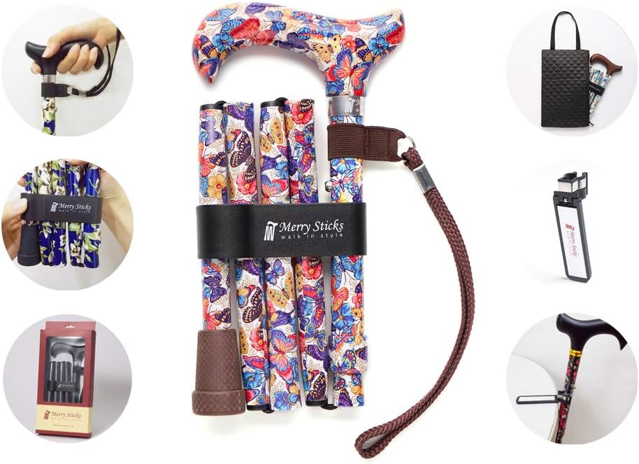 Folding Adjustable Walking Cane with Cane Bag and Reflective Cane Holder K344462